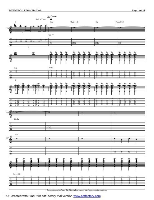 Complete Transcription To "London Calling" (PDF) - Guitar Alliance