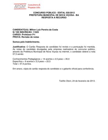 Resposta a recursos de notas - MSM Consultoria