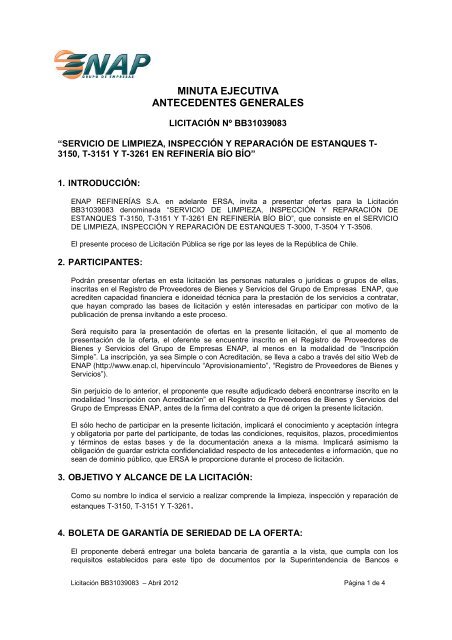 MINUTA EJECUTIVA ANTECEDENTES GENERALES - Enap