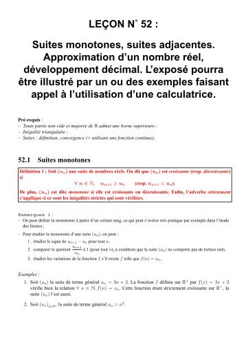 LEÃON NË 52 : Suites monotones, suites ... - CAPES de Maths