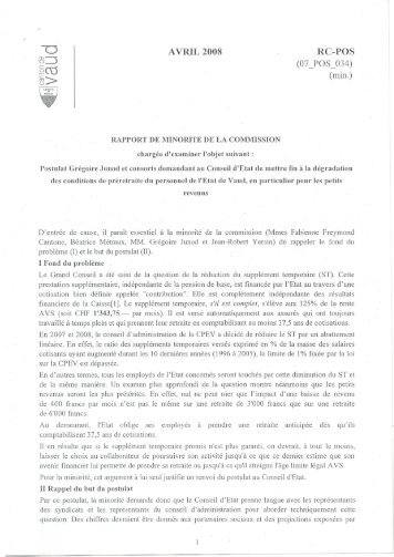 Postulat Junod - rapport de minoritÃ© - SSP - Vaud / Syndicat des ...