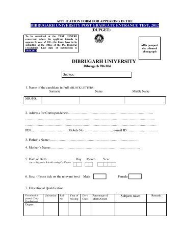 Application forms - Dibrugarh University