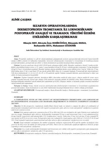 sezaryen operasyonlarÄ±nda deksketoprofen trometamol