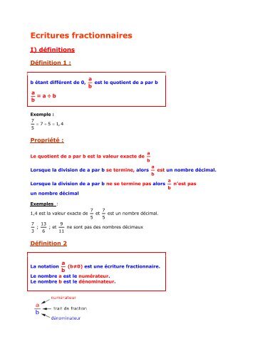 6e - Ecritures fractionnaires - Parfenoff . org