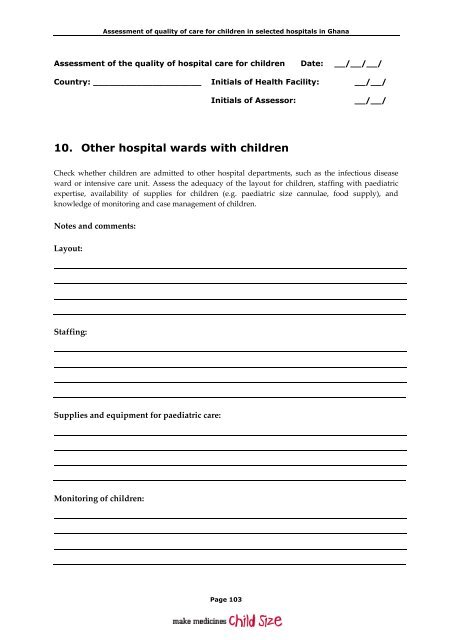 Assessment of quality of care for children in selected hospitals in ...