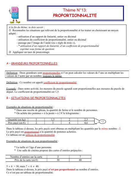 ThÃ¨me NÂ°13: PROPORTIONNALITE