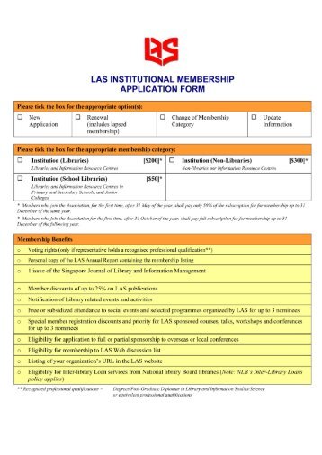 las membership application form - Library Association of Singapore