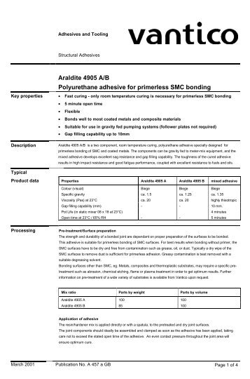 Araldite 4905 A/B Polyurethane adhesive for primerless SMC bonding