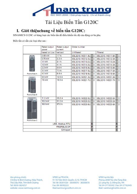 Tài Liệu Biến Tần G120C - Công ty TNHH Nam Trung