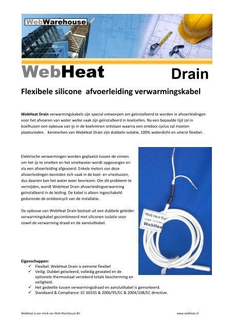Drain Flexibele silicone afvoerleiding verwarmingskabel - WebHeat