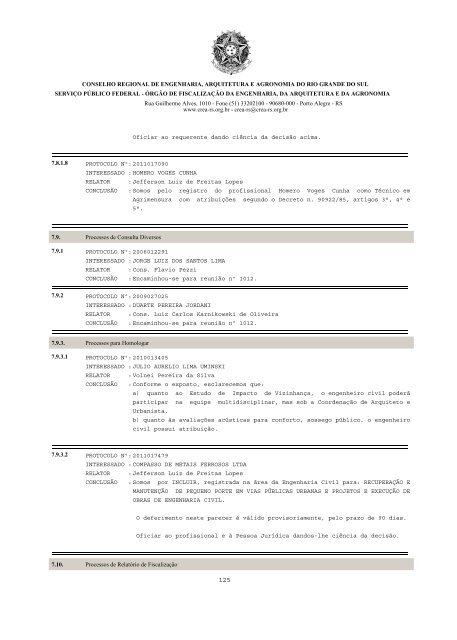 SÃºmula da ReuniÃ£o OrdinÃ¡ria nÂ° 1010, da CÃ¢mara ... - Crea-RS