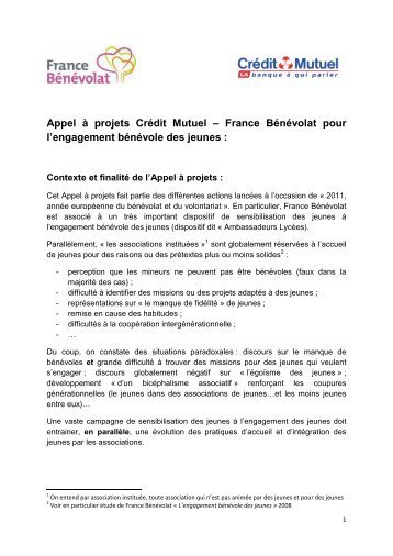 Appel à projets Crédit Mutuel – France Bénévolat ... - Associathèque