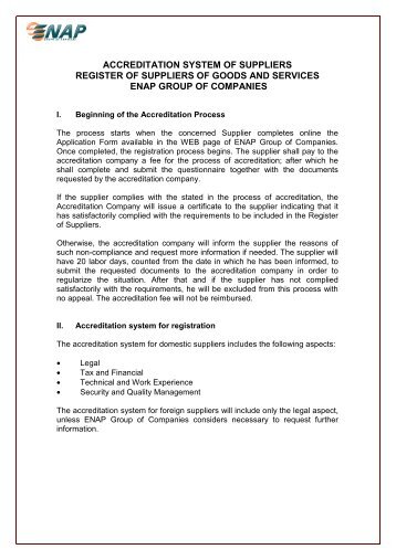 ACCREDITATION SYSTEM OF SUPPLIERS REGISTER OF ... - Enap