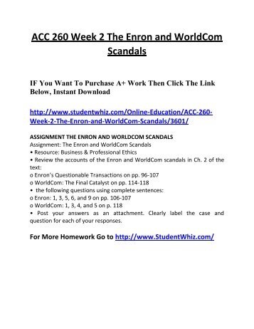 enron and worldcom scandals This paper covers the scandals of enron, worldcom, and plunges into the application of the fraud motivation triangle, leading to the legislative. enron and worldcom scandals This paper covers the scandals of enron, worldcom, and plunges into the application of the fraud motivation triangle, leading to the legislative.
