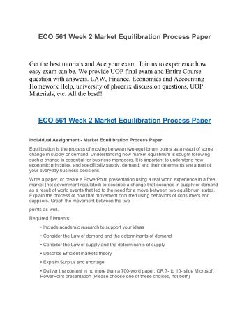 ECO 561 Week 2 Market Equilibration Process Paper UOP HomeWork Tutorial