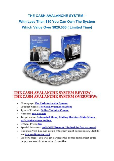 Cash Avalanche System  review-(MEGA) $23,500 bonus of Cash Avalanche System 