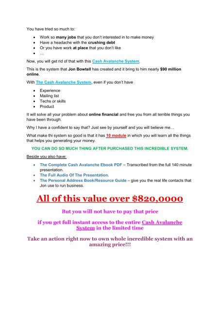 Cash Avalanche System  review-(MEGA) $23,500 bonus of Cash Avalanche System 