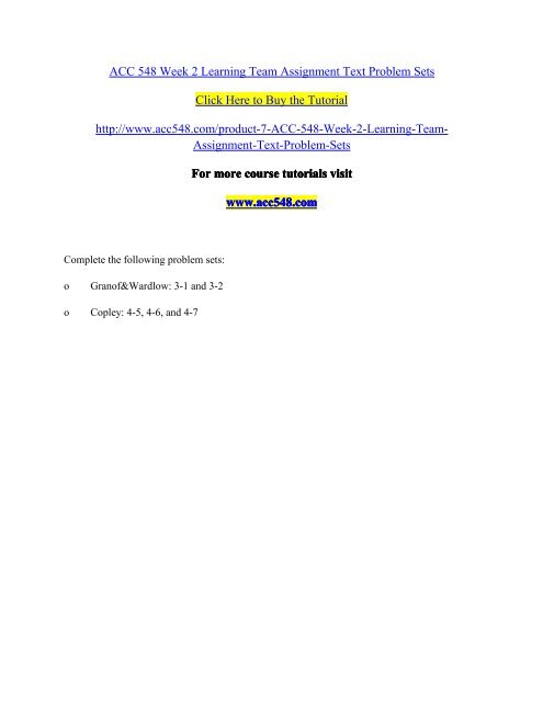 ACC 548 Week 2 Learning Team Assignment Text Problem Sets / acc548dotcom
