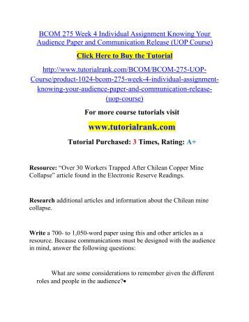 knowing your audience bcom275 essay example Read this essay on knowing your audience come browse our large digital warehouse of free sample essays get the knowledge you need in order to pass your classes and. knowing your audience bcom275 essay example Read this essay on knowing your audience come browse our large digital warehouse of free sample essays get the knowledge you need in order to pass your classes and.