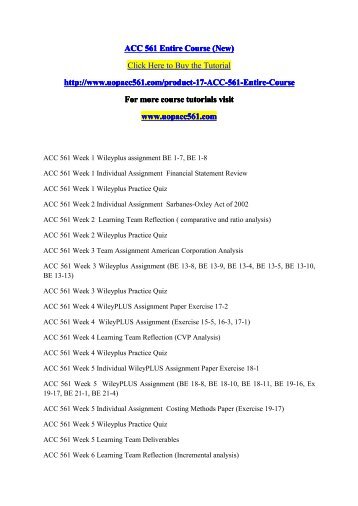 ACC 561 Entire Course / acc561dotcom