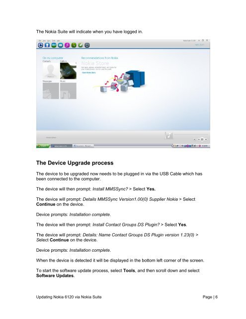 Updating the Nokia 6120 software with the Nokia Suite - Telstra