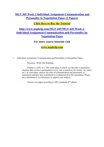 MGT 445 Week 1 Individual Assignment Communication and Personality in Negotiation Paper.pdf