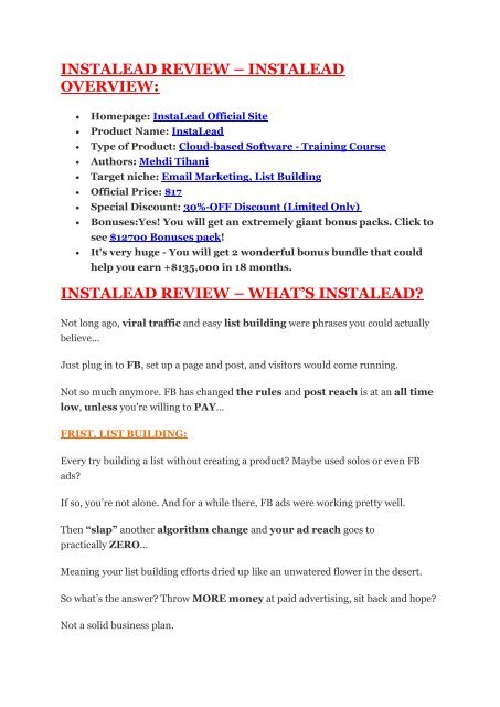 InstaLead  Review & (Secret) $22,300 bonus 