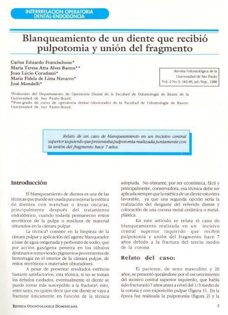 Blanqueamiento de un diente que recibiÃ³ pulpotomia v uniÃ³n del fraiffilento.pdf