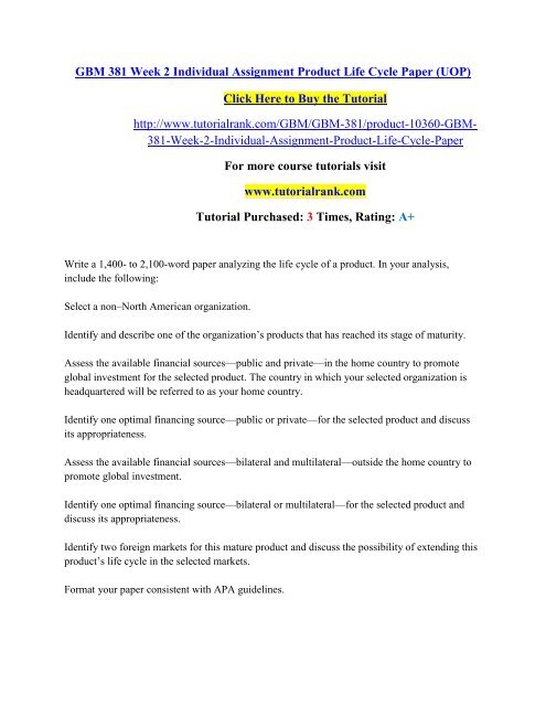 Gbm 381 Week 2 Individual Assignment Product Life Cycle Paper Uop Pdf