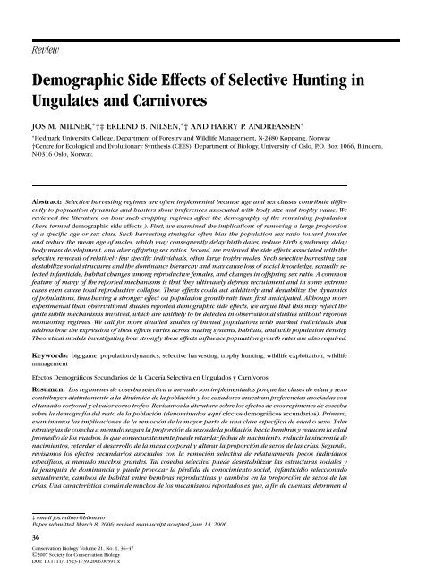 Demographic Side Effects of Selective Hunting in Ungulates and ...