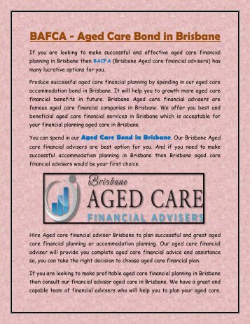 BAFCA - Aged Care Bond in Brisbane