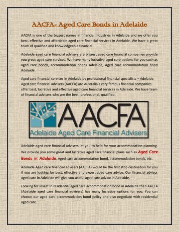 AACFA - Aged Care Bonds in Adelaide