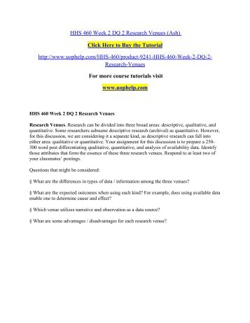 HHS 460 Week 2 DQ 2 Research Venues/uophelp