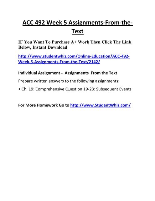 ACC 492 Week 5 Assignments From the Text UOP Complete Class Home work Help