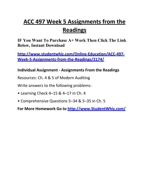 ACC 497 Week 5 Assignments from the Readings UOP Complete Class Home work Help