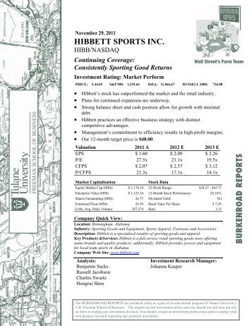 Hibbett Sports Inc. - AB Freeman School of Business - Tulane ...