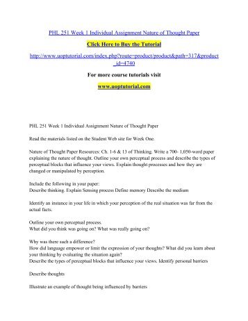 PHL 251 Week 1 Individual Assignment Nature of Thought Paper/ Uoptutorial