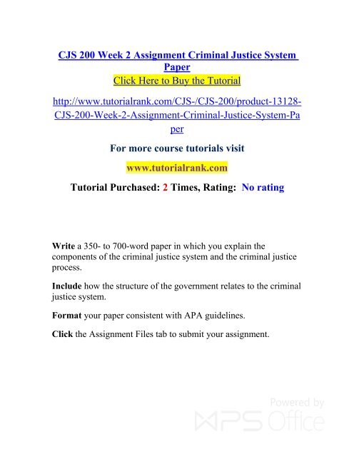 CJS 200 Week 2 Assignment Criminal Justice System Paper/TutorialRank