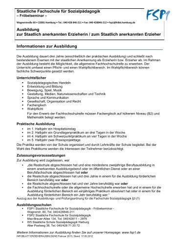 Infoblatt Erzieherausbildung 2013 - Fachschule für Sozialpädagogik
