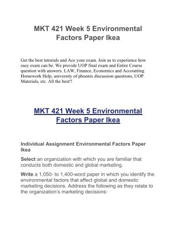 MKT 421 Week 5 Environmental Factors Paper Ikea UOP HomeWork Tutorial