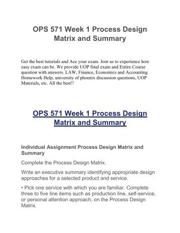process design matrix and summary ops Transcript of ops 571 week 1 process design matrix and summary ops 571 week 1 process design matrix and summary click here - https. process design matrix and summary ops Transcript of ops 571 week 1 process design matrix and summary ops 571 week 1 process design matrix and summary click here - https.