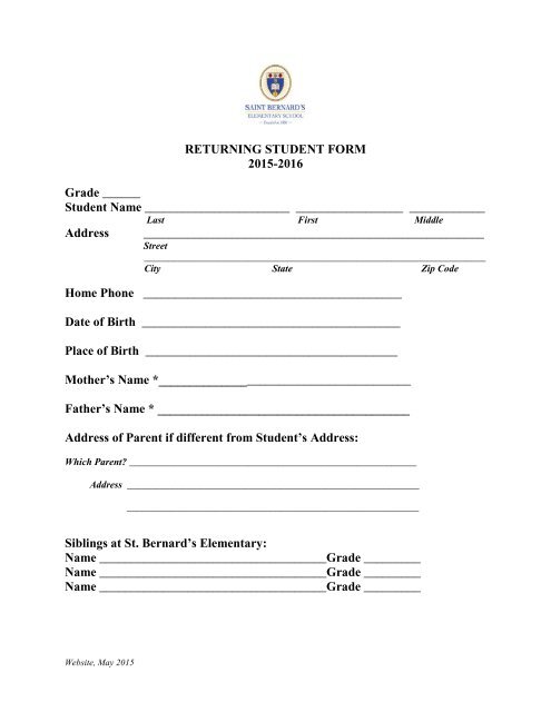 Returning Student Form