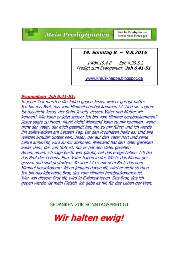 PREDIGT -- 19. Sonntag im Jahreskreis B --- 9.8.2015