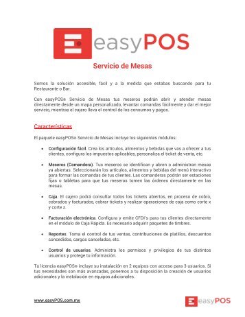 Factsheet easyPOS Servicio de Mesas