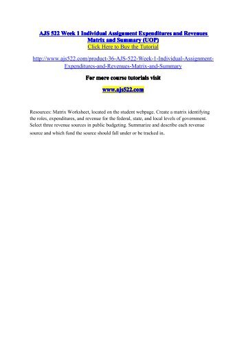 expenditures and revenues matrix and summary essay Title: ajs 522 week 1 individual assignment expenditures and revenues matrix and summary, author: chotumotu12, name: ajs 522 week 1 individual assignment expenditures and revenues matrix and summary, length: 1 pages, page: 1, published: 2017-06-01. expenditures and revenues matrix and summary essay Title: ajs 522 week 1 individual assignment expenditures and revenues matrix and summary, author: chotumotu12, name: ajs 522 week 1 individual assignment expenditures and revenues matrix and summary, length: 1 pages, page: 1, published: 2017-06-01.