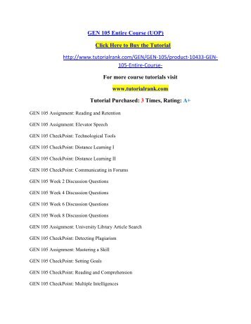 GEN 105 Entire Course/Tutorialrank