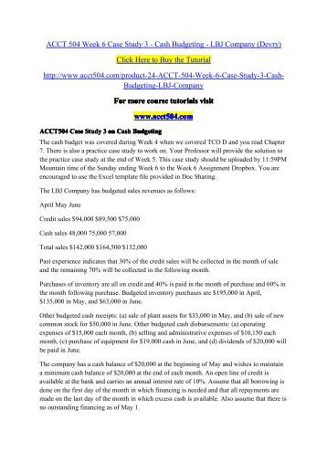 acct504 case study 3 on lbj cash budgeting acct504 case study 3 on lbj cash budgeting