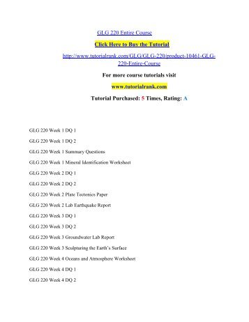 GLG 220 Entire Course/Tutorialrank
