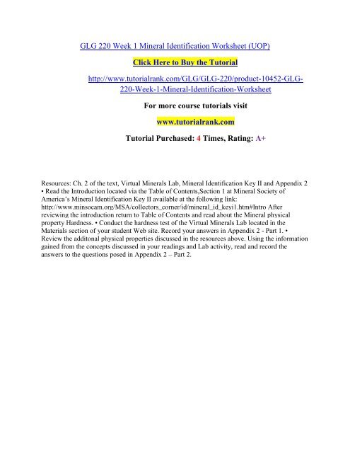 Mineral identification worksheet answers