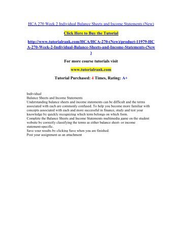 HCA 270 Week 2 Individual Balance Sheets and Income Statements/Tutorialrank